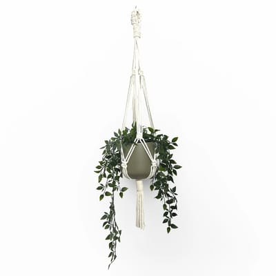 Plantenhanger 'Funky' - Kies kleur en lengte - Gebroken Wit - 100 cm lang - Katoenkoord - Geschikt voor Pot met Diameter t/m 20 cm - Handgemaakt in ons Macramé Atelier - Prijs per Stuk - Let op: Exclusief Pot - Inclusief Verzendkosten
