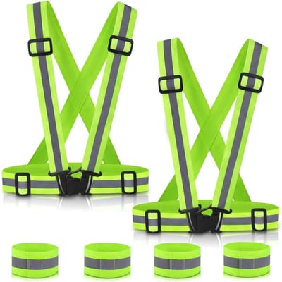 EXCITAT Reflecterende veiligheidsvestset - Verstelbaar reflecterend veiligheidsvest - Elastische reflecterende arm- en enkelbanden - Geschikt voor fietsen, joggen, hardlopen, wandelen - 2-pack - Groen