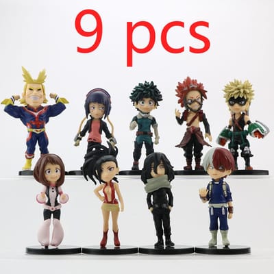 My Hero Academia 9 Pièces Version Mignonne. Midoriya All Might Bakugou So Ochaco Figurine d'Action en PVC Boku no Hero Poupée Cadeau Modèle 8-10cm black
