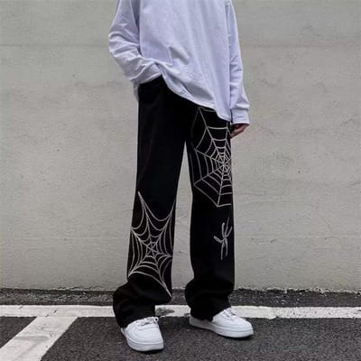 Zomer Design Sense High Street Spinnenweb Heren Street Hip-hop Losse Rechte Casual Broek 5XL zwart