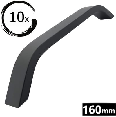 10X Handgrepen Zwart Aluminium - Boormaat 160mm - Greepjes - Handgreep - Handgrepen keukenkastjes - Handvatten - Meubelgreep Zwart - Handgrepen voor deurtjes