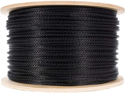 Gevochten nylon touw met hogesterkte draadkern - ideaal voor vlaggenmasten, zeilboten en lieren (zwart, 1/4 inch, 50 voet)