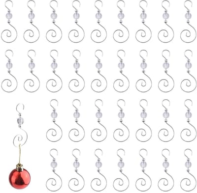 Dailygoods- Kerstdecoratie Haakjes 60PCS - S-vormige Haakjes - Decoratieve Haak met Kristallen Kralen - Metalen Haak - Stevige Ondersteuning - 7.6×2.8cm - Kersthaak