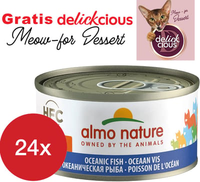 Almo Nature jelly met oceanic vis 24 x 70 gram met GRATIS Delickcious dessert