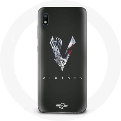 Case voor Samsung Galaxy A10 Vikings Series Seizoen 6 logo V Zwaard Grijs Zwarte Achtergrond
