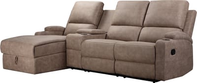 DALLAS - Hoekbank 3 - zits met opbergruimte in microvezel taupe (102 x 239 x 155 cm)