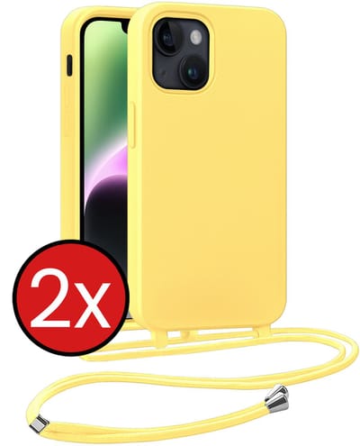 Hoesje Geschikt voor iPhone 13 Mini Hoesje Siliconen Case Met Koord - Hoes Geschikt voor iPhone 13 Mini Hoesje Backcover Met Telefoonkoord - Geel - 2 PACK