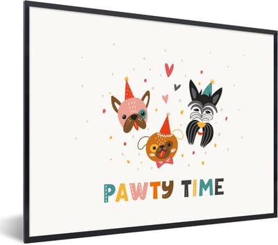 Fotolijst incl. Poster - Honden - Quotes - Spreuken - Pawty time - 40x30 cm - Posterlijst
