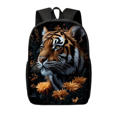 Tijger Rugzak | Tijgerpatroon Rugtas | Tijger met Bloem Rugzak | Dieren Rugzak | Roofdieren Rugzak | Rugzak Jongens | Mooie rugzakken met Tijger | 20 liter | Kinder Rugzak