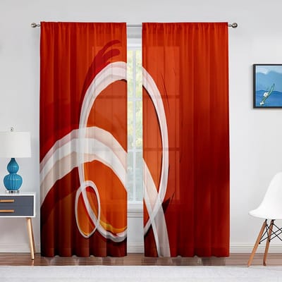 Geometrische Vormen Cirkels Strepen Tule Gordijnen voor Woonkamer Slaapkamer Decoratie Chiffon Transparant Voile Keuken Raamgordijn 1 PCS W100XH250cm&Grommet Top