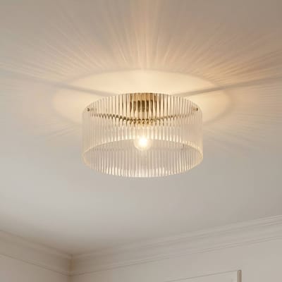 Lucande plafondlamp Meritt, messing/helder, Ø 40 cm, glas