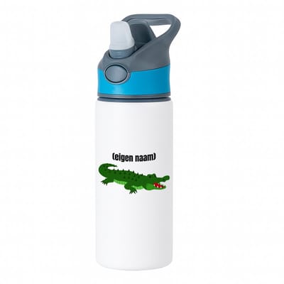 Hacebo® - krokodil met eigen naam waterfles met rietje blauw - Krokodil - krokodillen liefhebbers - iemand die houdt van krokodillen - verjaardag - cadeau - kado - water fles - 650ML
