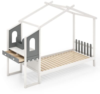 Bedhuisje - Kinderbed - Peuterbed - Vloerbed - Met Uitvalbeveiliging - 253 x 102 x 193 cm - Bedbank - Exclusief Matras – Wit