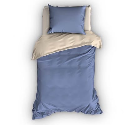 Satin d'Or Reverso Dekbedovertrek - Eenpersoons - 140x200/220 cm - Blue/Ivoor