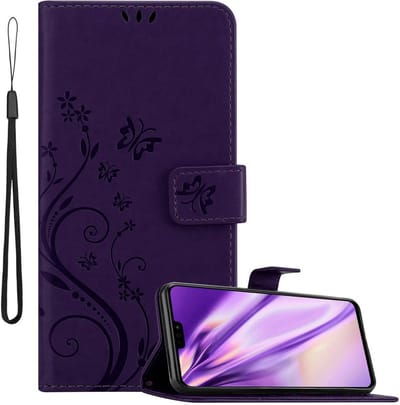 Cadorabo Hoesje geschikt voor Honor 8X in BLOEMEN DONKER PAARS - Beschermhoes in bloemmotief met magnetische sluiting, standfunctie en kaartsleuven Book Case Cover Etui