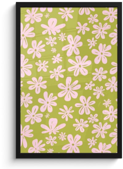 Poster in lijst - Fotolijst 40x60 cm - Posters - Bloemen - Roze - Getekend - Patroon - Posterlijst zwart - Decoratie - Wanddecoratie woonkamer - Muurdecoratie slaapkamer