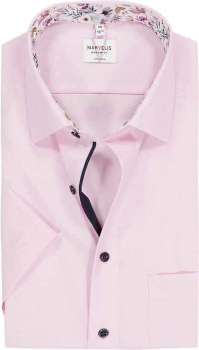 MARVELIS modern fit overhemd - korte mouw - fil a fil - roze - Strijkvrij - Boordmaat: 39 (EU maat: M)