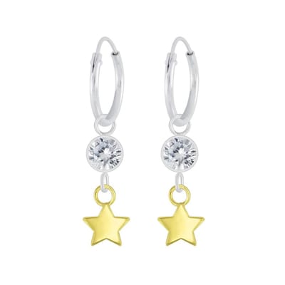 Joy|S - Zilveren ster bedel oorbellen - oorringen - kristal met ster - gold plated