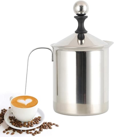 RVS Dubbele Melkschuimer met Handmatige Strainer voor Perfecte Melkschuim en Koffiecreaties