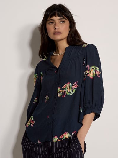 Blouse met geborduurde bloemen- en paisleyprint