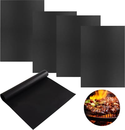 Famanu - BBQ grillmat van anti-aanbak, antiaanbakgrillfolie niet Stick koken matten bakmatten hittebestendige bakmat, herbruikbaar hittebestendig en op maat te snijden (40 x 33 cm)
