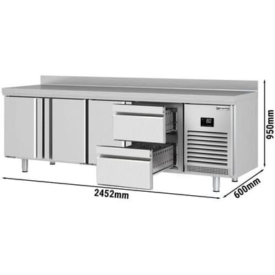 GGM Gastro Kühltisch Premium PLUS - 2452x600mm - mit 3 Türen - 2 Schubladen - mit Aufkantung