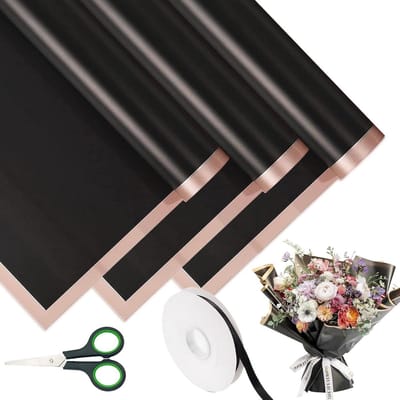 Cadeaupapier Bloemenboeket - Verpakking Bloemstuk - Boeketten Verpakken - Waterdicht Met Gouden Rand - 58x58 cm - Zwart