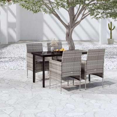 vidaXL - 5-delige - Tuinset - met - kussens - grijs - en - zwart