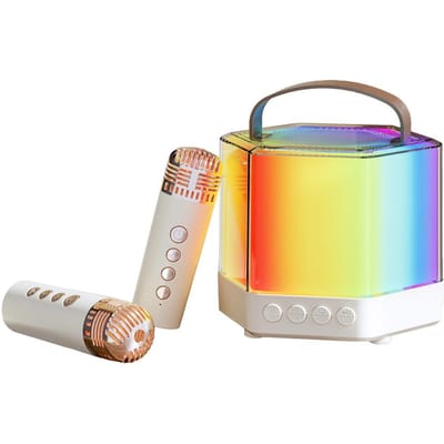 Karaoke Machine Mini Draadloze Microfoon en Speaker Set met 2 Microfoon RGB Kleurenlicht Handheld