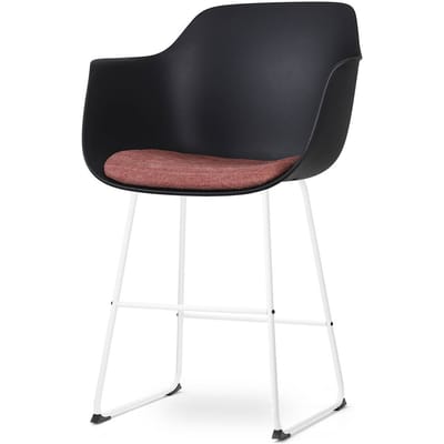 Nolon Nino-Liz Barkruk Zwart met Terracotta Rood Zitkussen - Armleuningen - Wit Onderstel - 65 cm - Kookeiland - Barstoel met Rugleuning