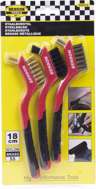 Benson Veelzijdige staalborstelset - nylon, rvs en messing - 3-delig - 18 cm - soft grip