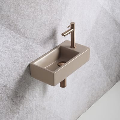 Fonteinset Mia 40.5x20x10.5cm mat beige rechts inclusief fontein kraan, sifon en afvoerplug copper