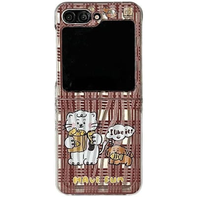 Koreaanse Schattige Kat Hond Telefoonhoesje Voor Samsung Galaxy Z Flip 6 5 4 3 Cover met Ketting Standhouder Kawaii Cartoon Harde Hoesjes Flip6 Galaxy Z Flip6 black