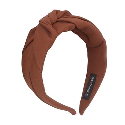 Bruine haarband dames – stoffen haarband met knoopdetail – brede handmade haarband – modieuze haar accessoire voor dagelijks gebruik