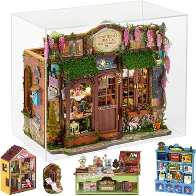 Poppenhuis Bouwpakket - Miniatuur Huis Kit - Huis Decoratie - Met Stofkap - 23.5 x 14 x 21.2 cm