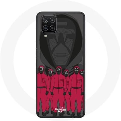 Coque Samsung Galaxy A12 Squid Game Affiche masques personnages