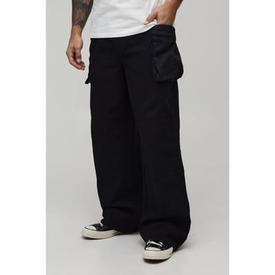 Baggy Fit Cargobroek Met Elastische Tailleband En Balg Zakken | Black | Size Small