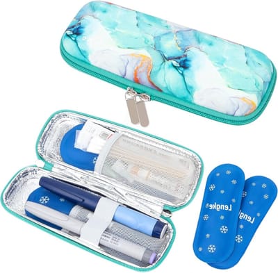 Insuline koeltas met 2 nylon koelpads, waterdichte en geïsoleerde medicijn tas voor diabetici, 6-8 uur koeling, ideaal voor reizen en dagelijks gebruik 21.5 x 8.1