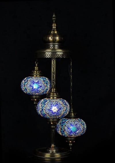 Turkse vloerlamp - oosterse staande lamp - blauw - 3 bollen - handgemaakt mozaïek glas