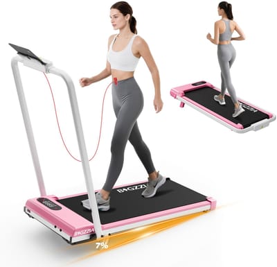 BIGZZIA 3-in-1 opvouwbare loopband met 7% helling - Inklapbaar loopband Elektrisch met armleuningen - 1-8 km/u - 2,5 pk motor - afstandsbediening - LED-scherm - 130 kg draagvermogen - Geluid<45db - Roze
