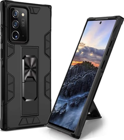 HB Hoesje Geschikt voor Samsung Galaxy Note 20 Pro Zwart - Magnetic Kickstand Armor Case