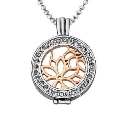 Quiges - Munthouder met Ketting en Munt 25mm Bloem Patroon - Zilverkleurig met Zirkonia - EPRHZ443