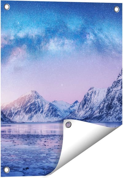 Gards Tuinposter Melkweg bij de Besneeuwde bergen - 40x50 cm - Tuindoek - Tuindecoratie - Wanddecoratie buiten - Tuinschilderij