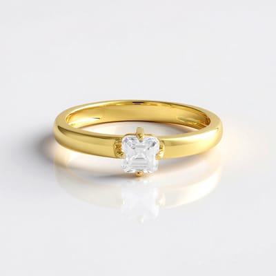 Cavill - Zilveren ring verguld 925 Sterling met 0,495 ct Cambodjaanse Asscher geslepen zirkoon - elegante damesring - tijdloos design