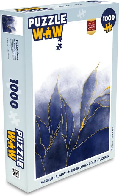Puzzel Marmer - Blauw - Marmerlook - Goud - Textuur - Legpuzzel - Puzzel 1000 stukjes volwassenen