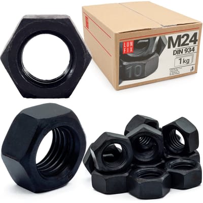 LUN FIX - Hoge sterkte zeskantmoer M24 - 1kg (ca. 10 stuks) - DIN 934 - Sterkte 10 - metrische moeren
