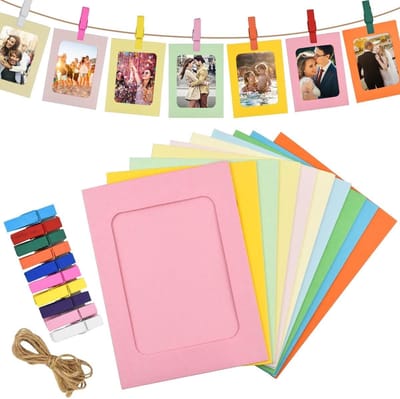 Kleurrijke Papieren Fotolijsten Set van 30 Stuks met Clips en Hangtouwen voor Thuis en School, 6 x 4 Inch, Perfect voor Creatieve Projecten en Decoratie