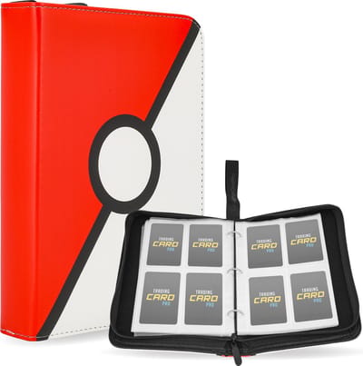 TradingCardPro - Verzamelmap voor 400 Kaarten - Binder Map voor Kaarten - 4 Pocket - Kunstleer - Premium Card Binder met Ritssluiting - 50 Pagina's - A5 Formaat - Rood/Wit
