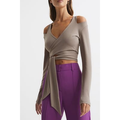 Reiss Camille-tie Long-sleeved Top — Mink Size: L | Long-Sleeved Tops Outlet | Dames | Bruin