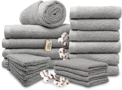 Miss Towels - Familieset - Licht grijs - 5 Sterren Hotelkwaliteit Handdoeken - Badlakens - Gastendoekjes - Washandjes - 6+4+4+6 stuks - Made in Portugal